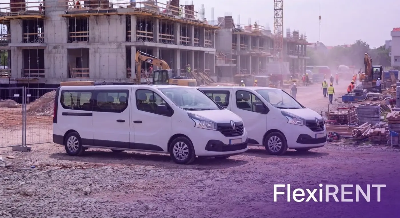 Najam putničkih kombija za 9 osoba — dva Renault Trafica na gradilištu u Zagrebu